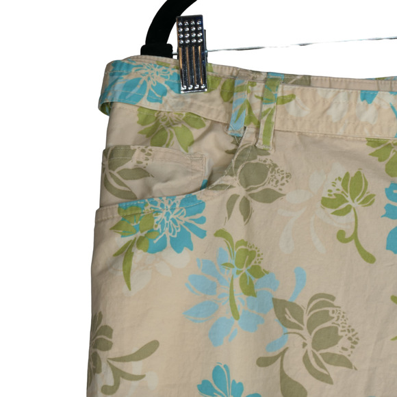 Venezia Yellow Capri Pants Floral Womens Size 18 36 x 19 Stretch Belted Pockets - Picture 4 of 8